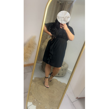 Robe manche courte sequin noir