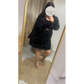Robe sequin longue manche noir