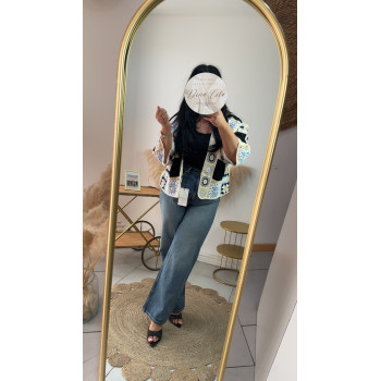 Gilet crochet noir bleu 🤍