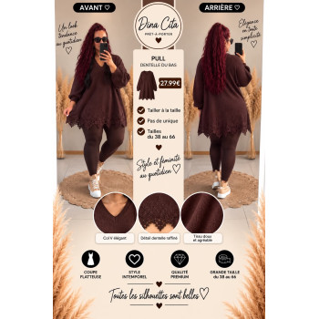 Pull dentelle marron