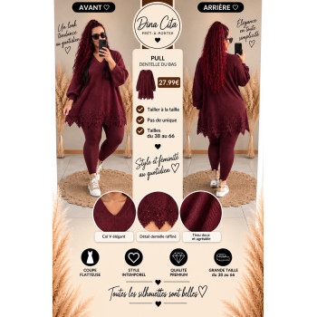Pull dentelle bordeau